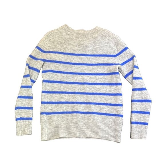 Banana Republic Sweater Women's Medium Gray Blue Striped Classic Casual Crewneck - Picture 3 of 13